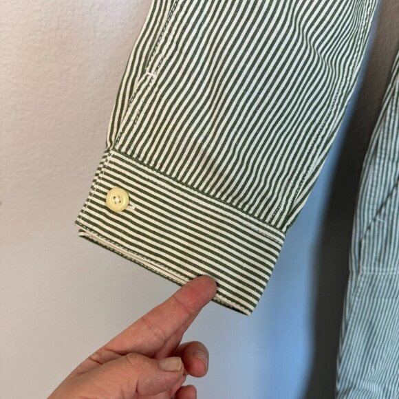 Outerknown Women’s Station Jumpsuit Long Sleeve Pockets Pinstripe Green Cream S - Picture 7 of 15